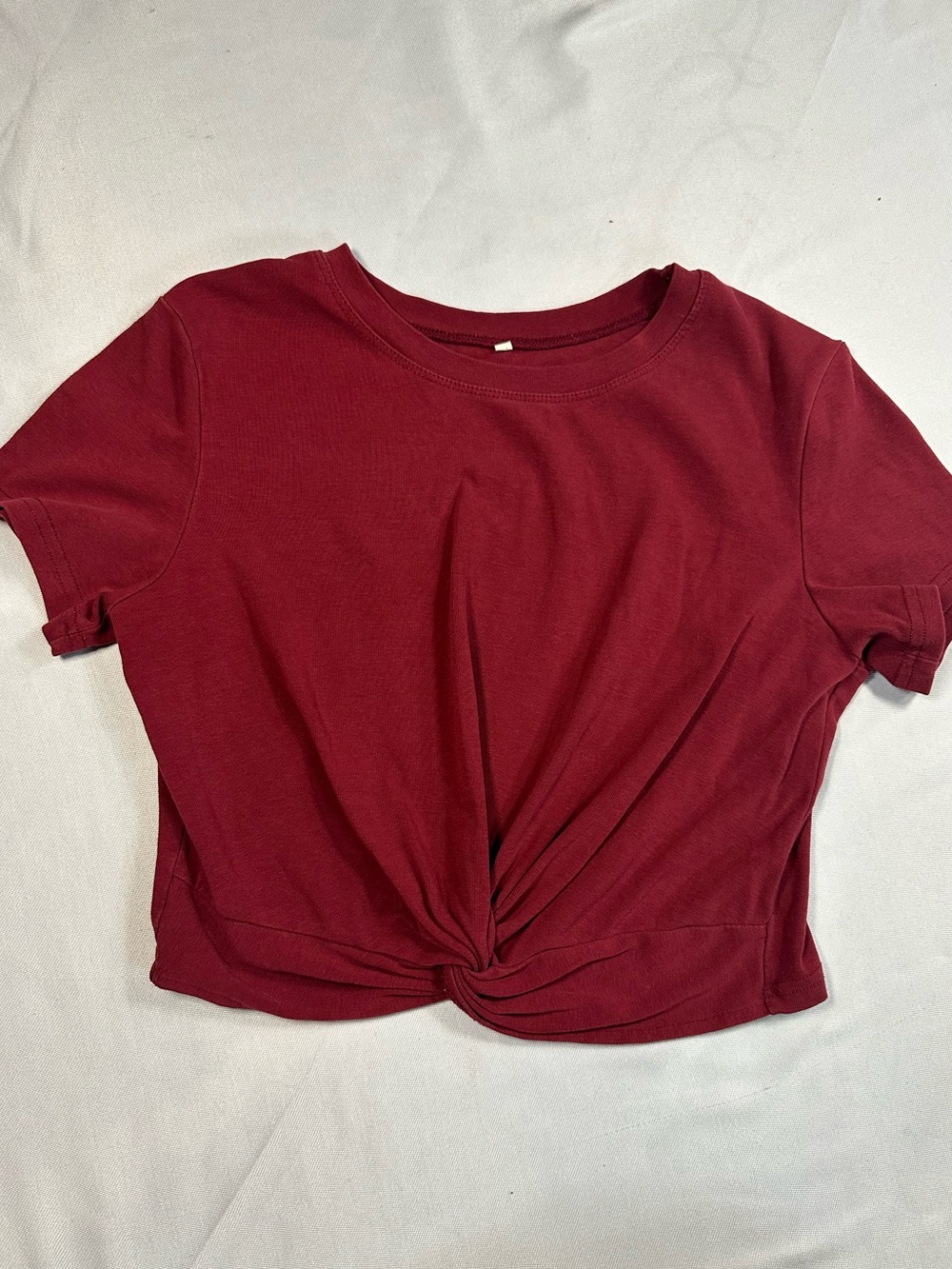 Unknown Brand Twist-Knot Crop Top in Burgundy